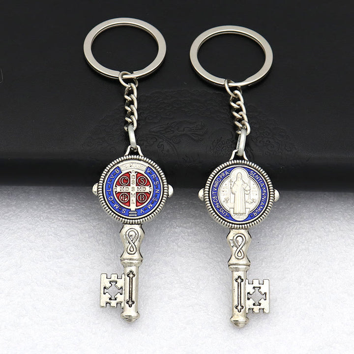 Christianartworkshop Exquisite Enamel - Inlaid St. Benedict & Cross Keychain: Memento of Divine Grace - Blue (B) - image 14