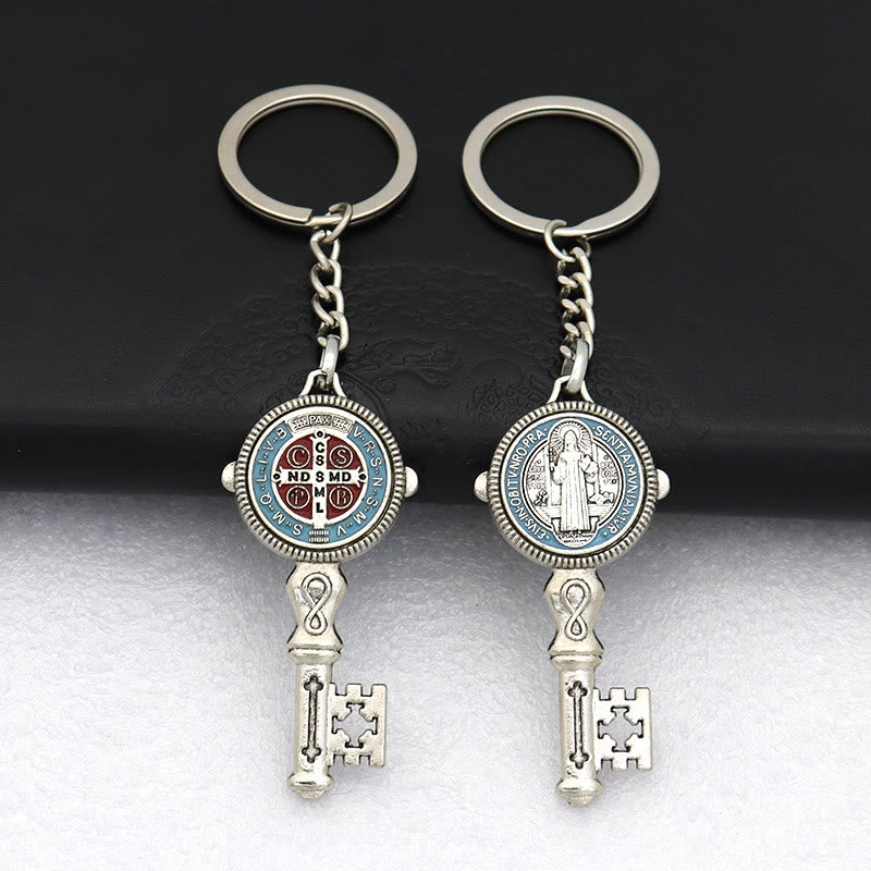 Christianartworkshop Exquisite Enamel - Inlaid St. Benedict & Cross Keychain: Memento of Divine Grace - Light Blue (B) - image 4