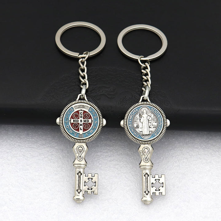 Christianartworkshop Exquisite Enamel - Inlaid St. Benedict & Cross Keychain: Memento of Divine Grace - Light Blue (B) - image 4