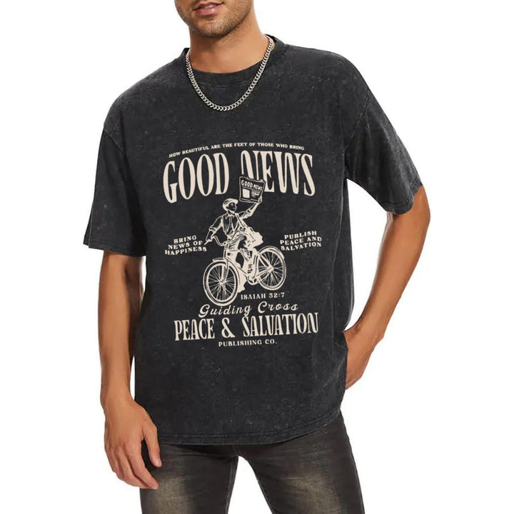 Christianartworkshop Good News Christian Unisex Washed T-Shirt - image 6