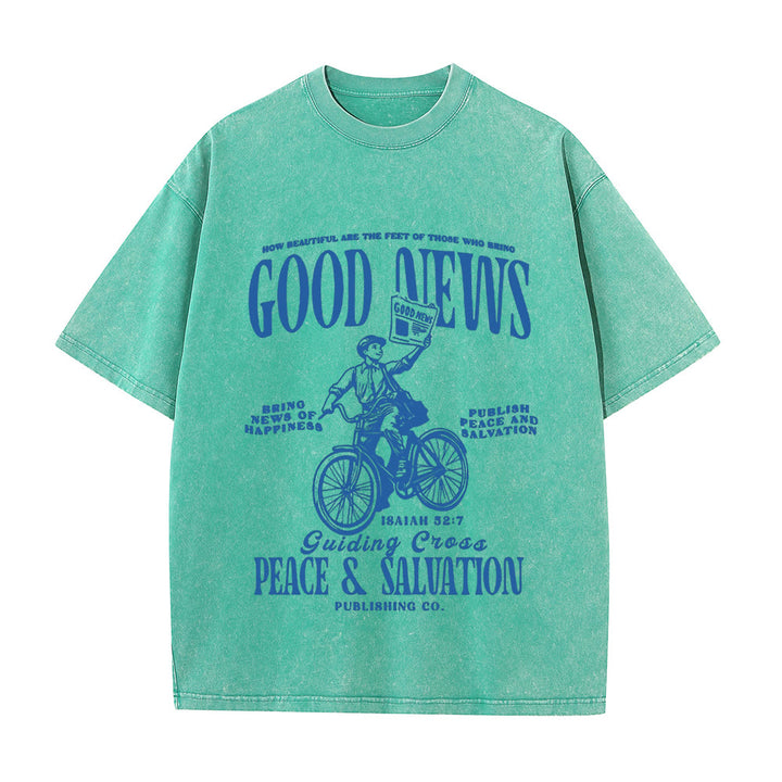 Christianartworkshop Good News Christian Unisex Washed T-Shirt - Green - 5XL - image 10