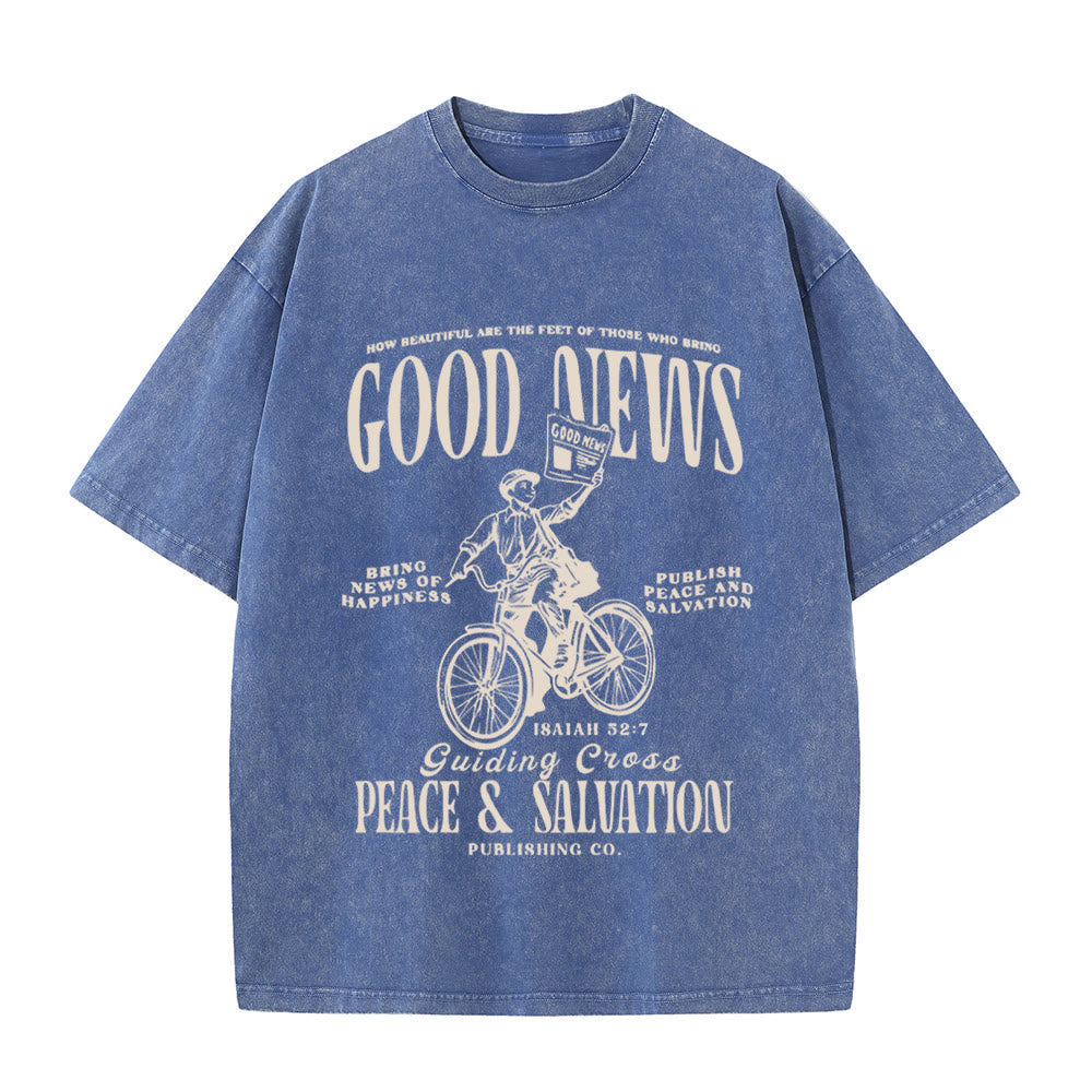 Christianartworkshop Good News Christian Unisex Washed T-Shirt - Blue - 5XL - image 8
