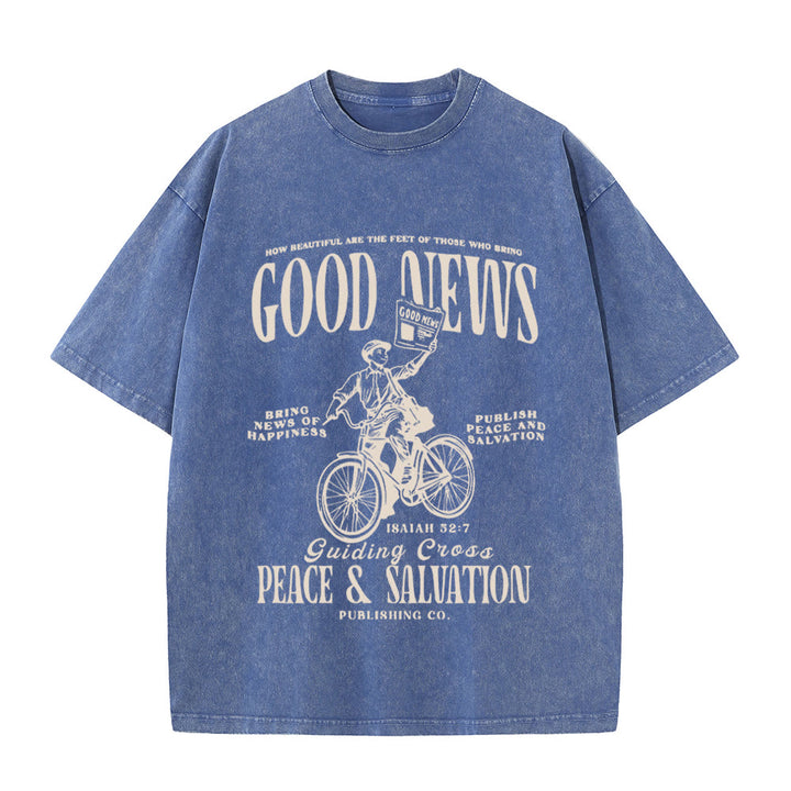 Christianartworkshop Good News Christian Unisex Washed T-Shirt - Blue - 5XL - image 8