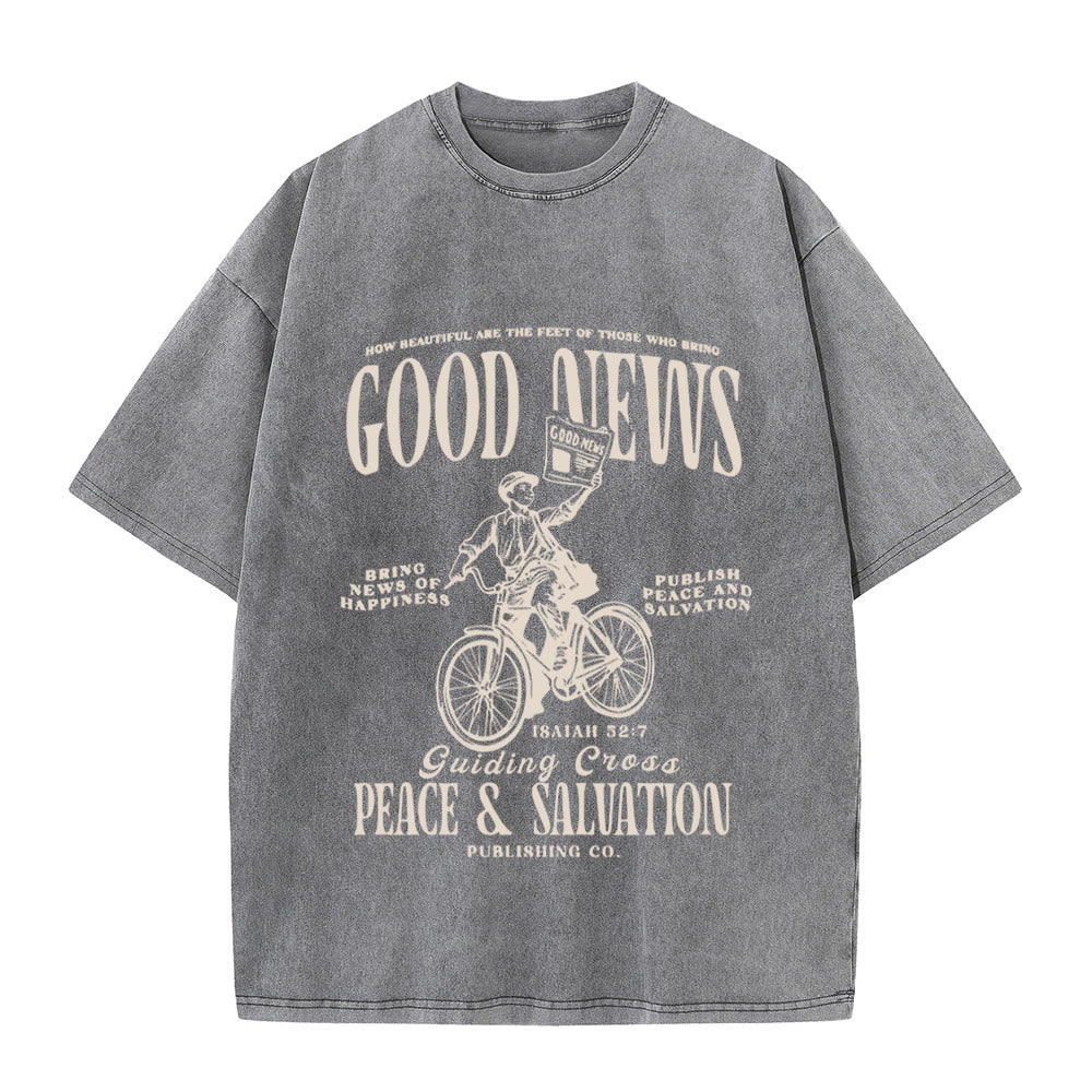 Christianartworkshop Good News Christian Unisex Washed T-Shirt - Grey - 5XL - image 3