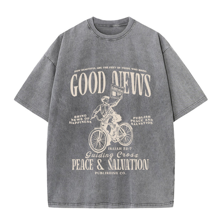 Christianartworkshop Good News Christian Unisex Washed T-Shirt - Grey - 5XL - image 3