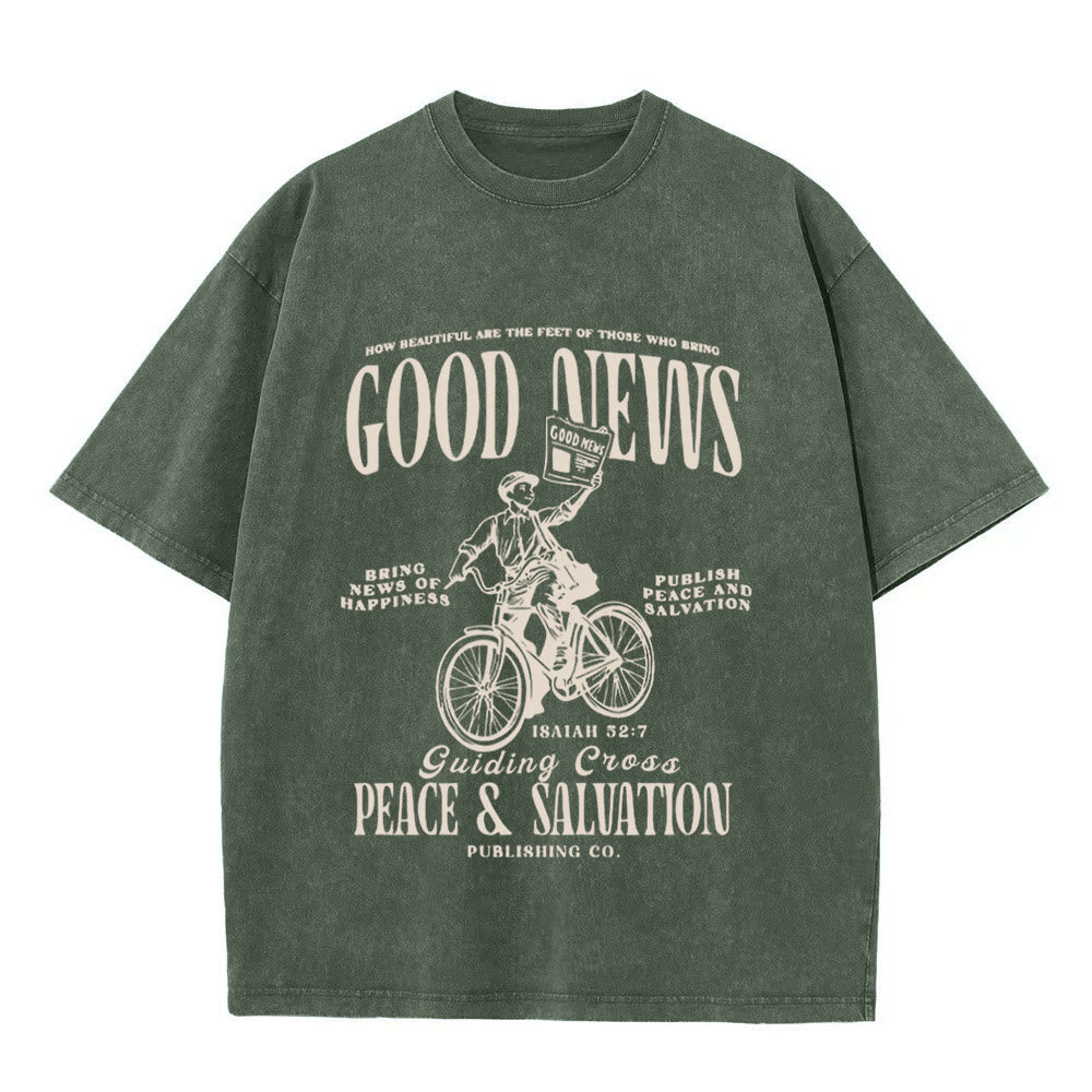 Christianartworkshop Good News Christian Unisex Washed T-Shirt - Army Green - 5XL - image 4