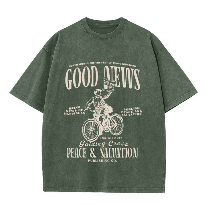 Christianartworkshop Good News Christian Unisex Washed T-Shirt - Army Green - 5XL - image 4