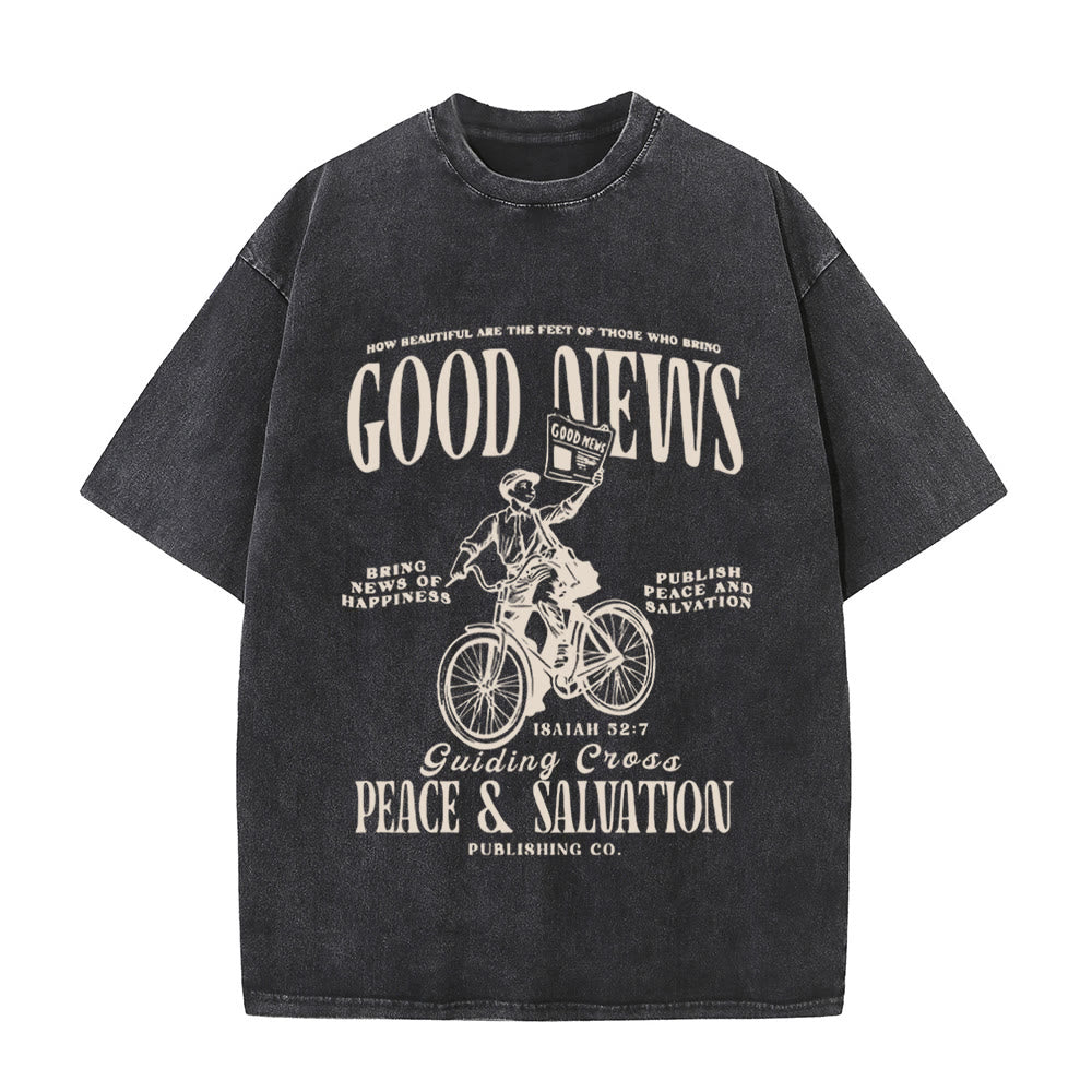 Christianartworkshop Good News Christian Unisex Washed T-Shirt - Black - 5XL - image 5
