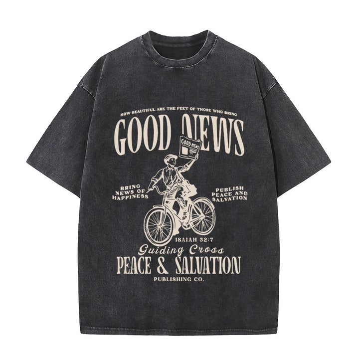 Christianartworkshop Good News Christian Unisex Washed T-Shirt - Black - 5XL - image 5