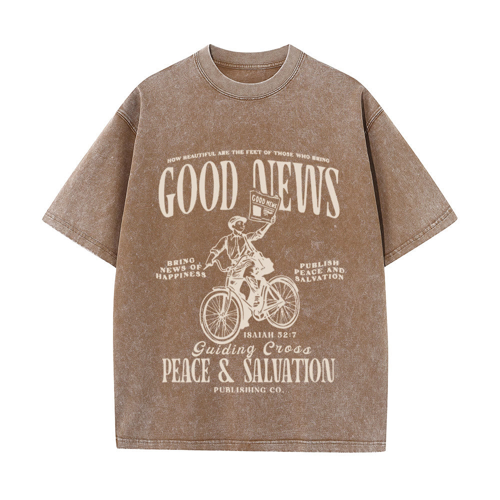 Christianartworkshop Good News Christian Unisex Washed T-Shirt - Brown - 5XL - image 9