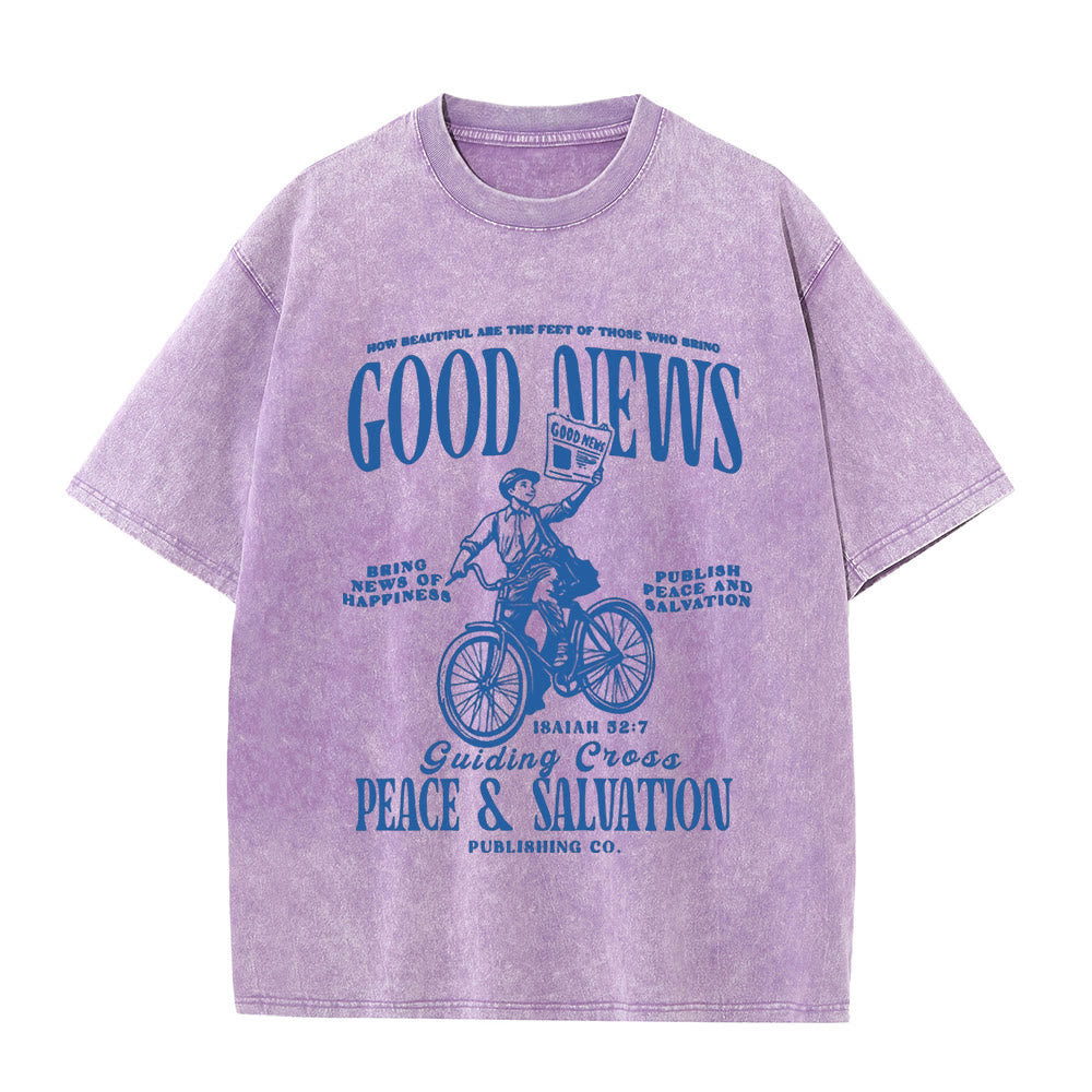 Christianartworkshop Good News Christian Unisex Washed T-Shirt - Purple - 5XL - image 7