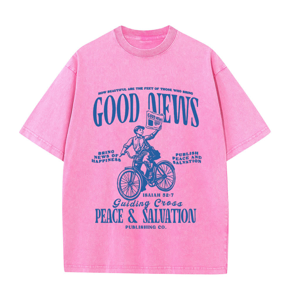 Christianartworkshop Good News Christian Unisex Washed T-Shirt - Pink - 5XL - image 11