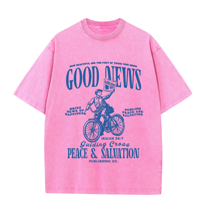 Christianartworkshop Good News Christian Unisex Washed T-Shirt - Pink - 5XL - image 11