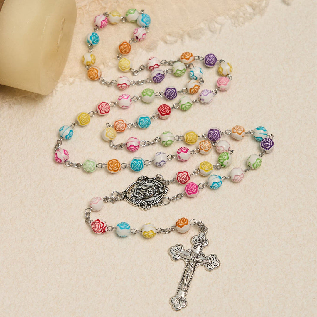 Christianartworkshop Multicolor Rose Beads with Virgin Mary Medal & Crucifix Rosary: Sacred Palette of Love - image 4