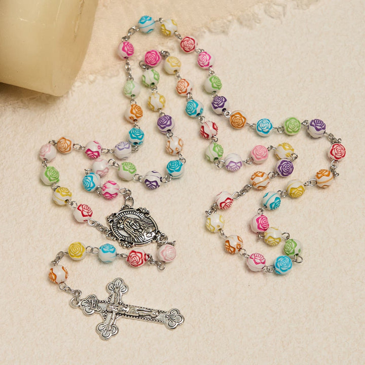 Christianartworkshop Multicolor Rose Beads with Virgin Mary Medal & Crucifix Rosary: Sacred Palette of Love - image 3