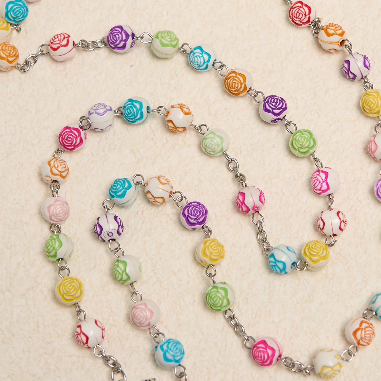 Multicolor Rose Bead Rosary with Virgin Mary Medal & Crucifix