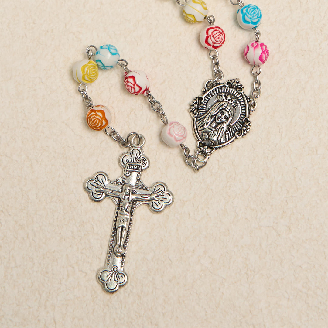 Christianartworkshop Multicolor Rose Beads with Virgin Mary Medal & Crucifix Rosary: Sacred Palette of Love - image 5