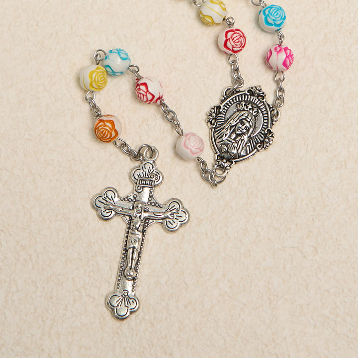 Christianartworkshop Multicolor Rose Beads with Virgin Mary Medal & Crucifix Rosary: Sacred Palette of Love - image 5