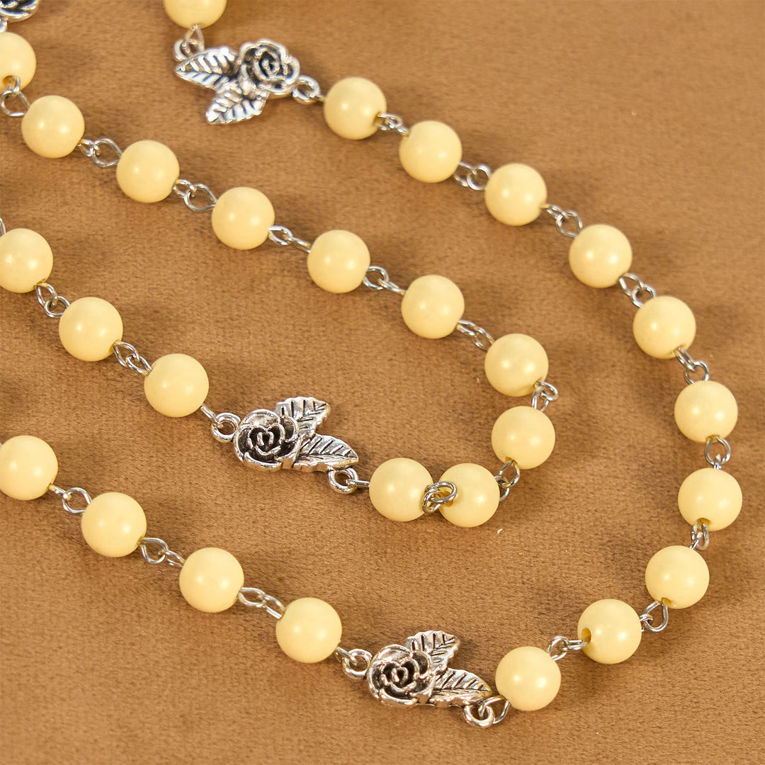 Christianartworkshop Vintage Style Blossom Yellow Tone Beads & Rose Cross Rosary: Timeless Faith Keepsake - image 7