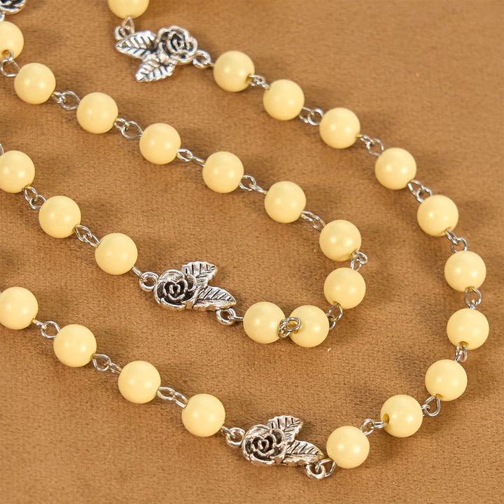 Christianartworkshop Vintage Style Blossom Yellow Tone Beads & Rose Cross Rosary: Timeless Faith Keepsake - image 7