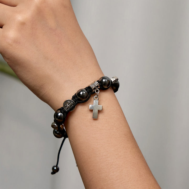 FREE Today: Hematite Bead Bracelet with Cross & St. Benedict: Solemn Reminder of Spiritual Roots