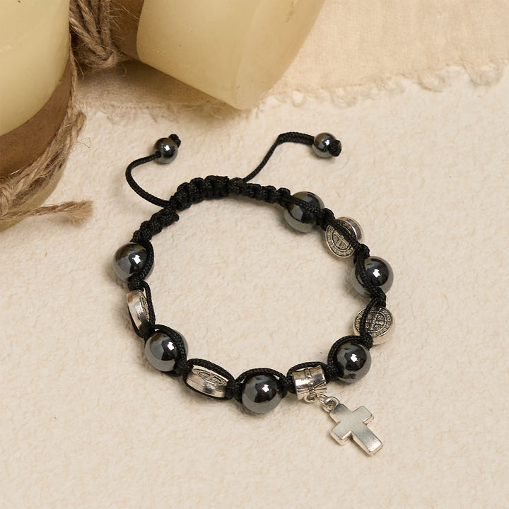 FREE Today: Hematite Bead Bracelet with Cross & St. Benedict: Solemn Reminder of Spiritual Roots