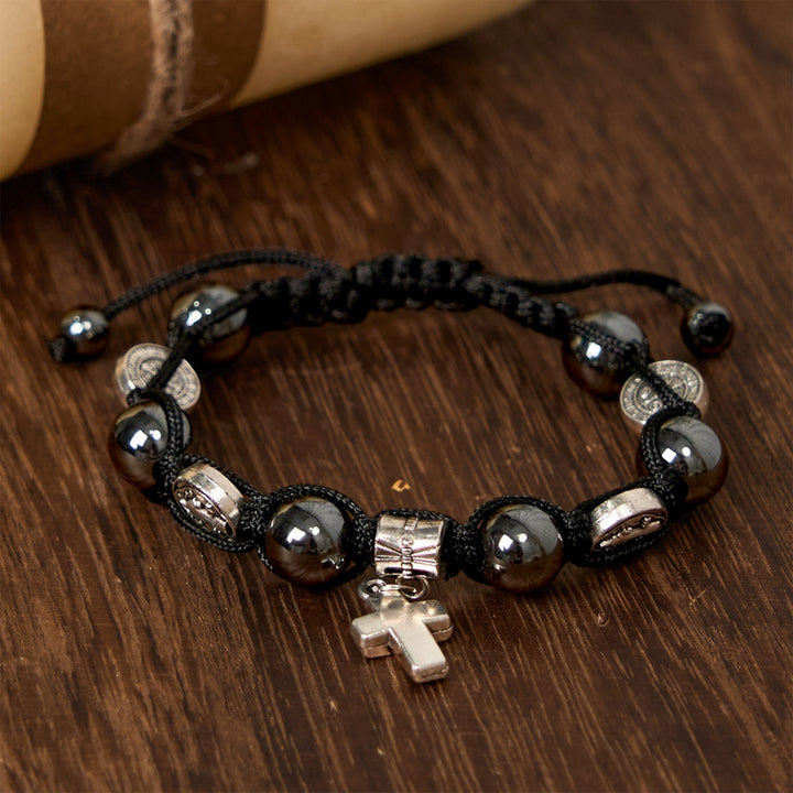 FREE Today: Hematite Bead Bracelet with Cross & St. Benedict: Solemn Reminder of Spiritual Roots