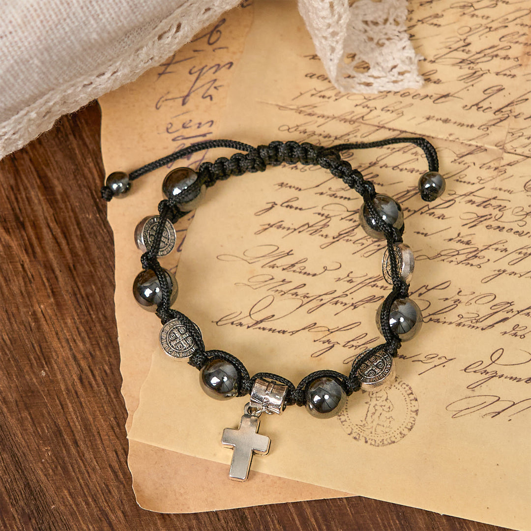 FREE Today: Hematite Bead Bracelet with Cross & St. Benedict: Solemn Reminder of Spiritual Roots