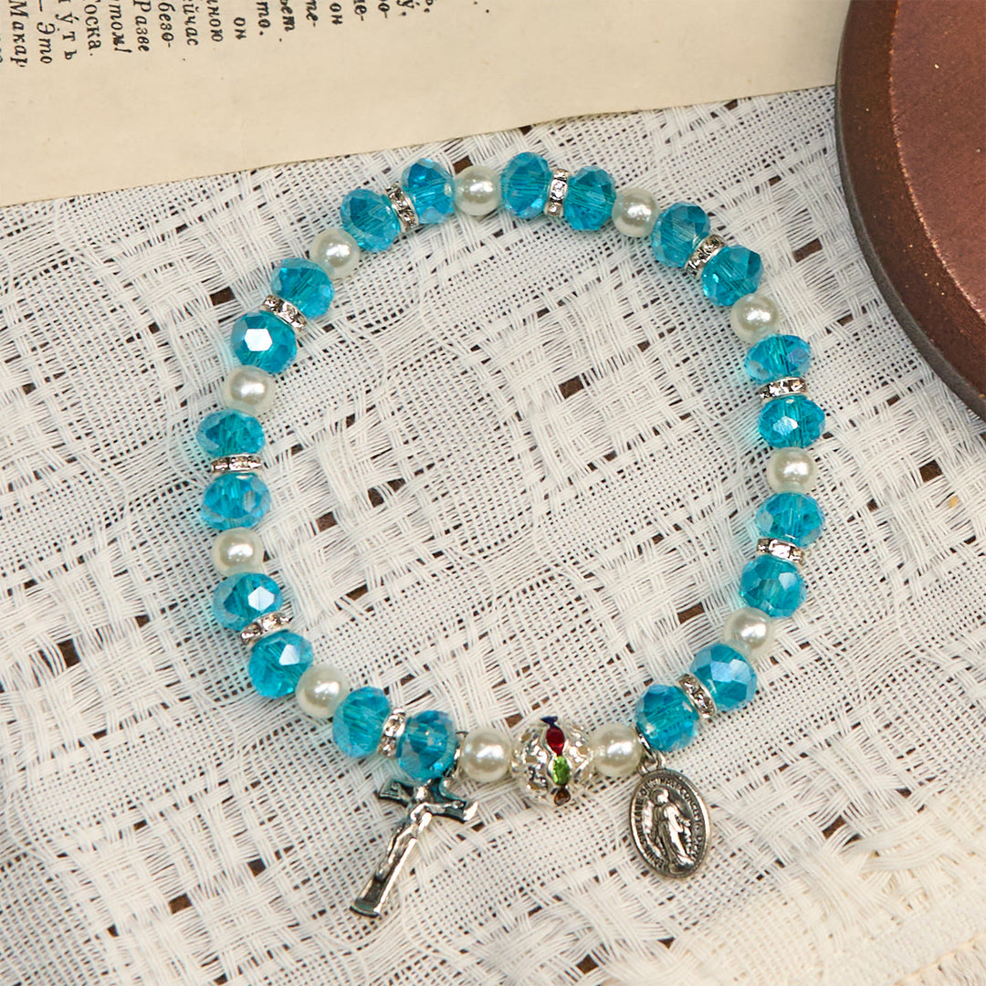 Christianartworkshop Modern Clear Crystal Stretch Braceletwith Crucifix & Miraculous Medal: Contemporary Faith Statement - image 2