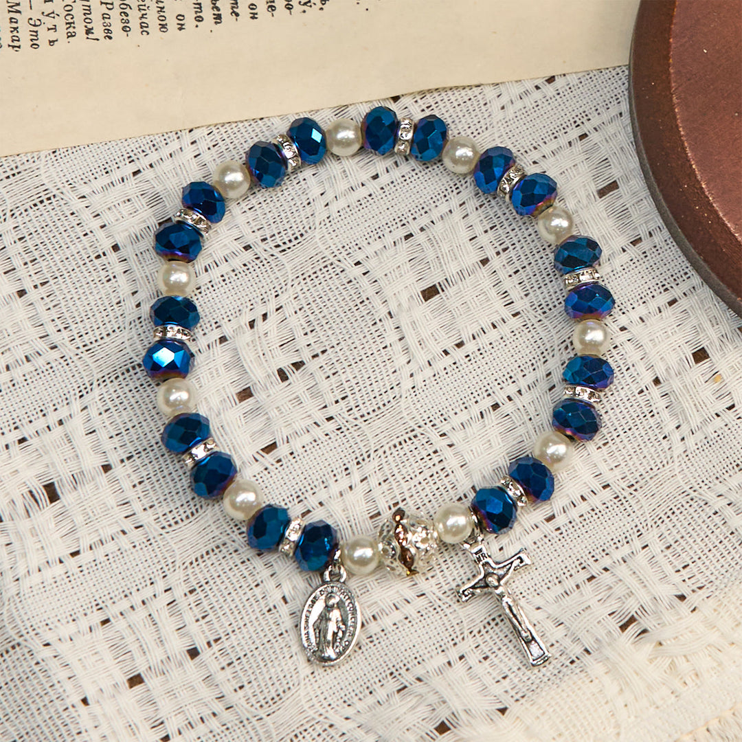 Christianartworkshop Modern Clear Crystal Stretch Braceletwith Crucifix & Miraculous Medal: Contemporary Faith Statement - image 13