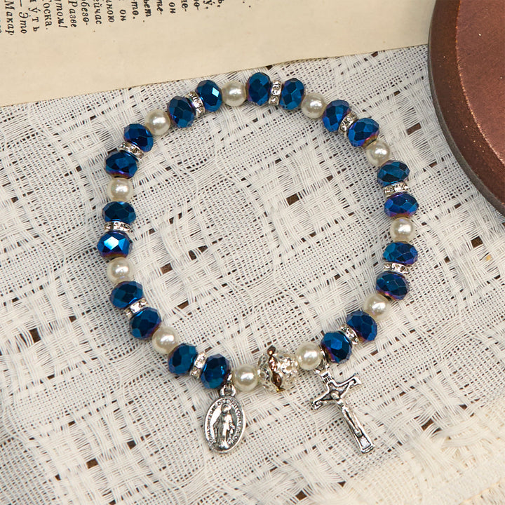 Christianartworkshop Modern Clear Crystal Stretch Braceletwith Crucifix & Miraculous Medal: Contemporary Faith Statement - image 13