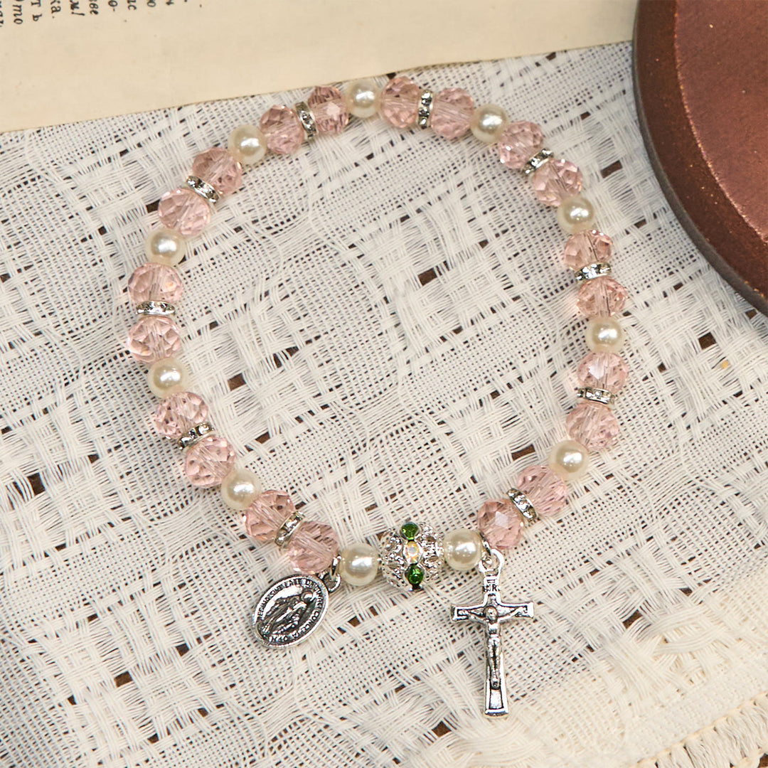 Christianartworkshop Modern Clear Crystal Stretch Braceletwith Crucifix & Miraculous Medal: Contemporary Faith Statement - image 18