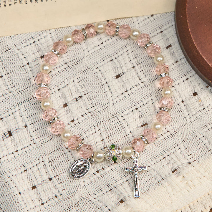 Christianartworkshop Modern Clear Crystal Stretch Braceletwith Crucifix & Miraculous Medal: Contemporary Faith Statement - image 18