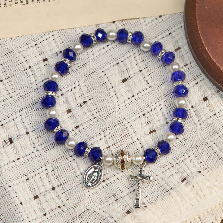 Christianartworkshop Modern Clear Crystal Stretch Braceletwith Crucifix & Miraculous Medal: Contemporary Faith Statement - image 23