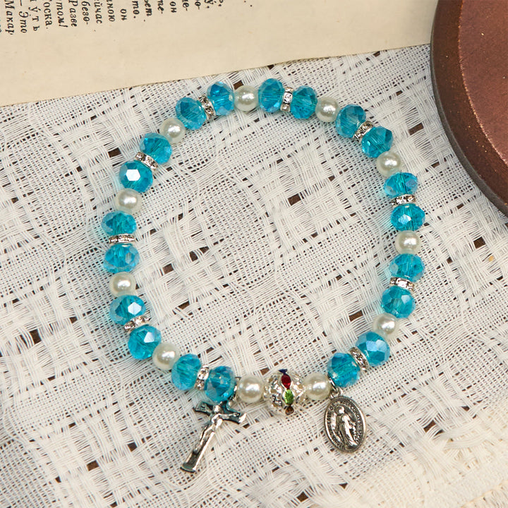 FREE Today: Modern Clear Crystal Stretch Braceletwith Crucifix & Miraculous Medal: Contemporary Faith Statement