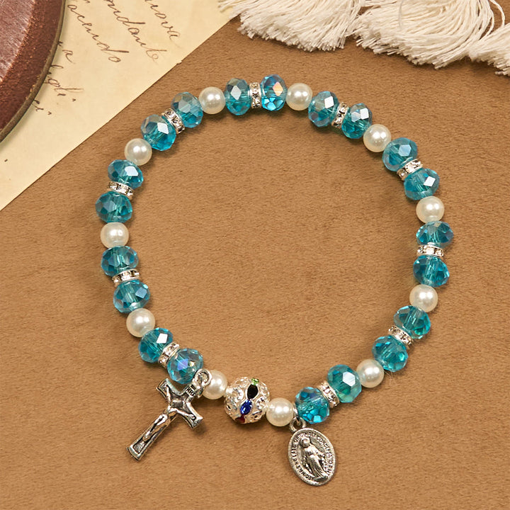 Christianartworkshop Modern Clear Crystal Stretch Braceletwith Crucifix & Miraculous Medal: Contemporary Faith Statement - image 4