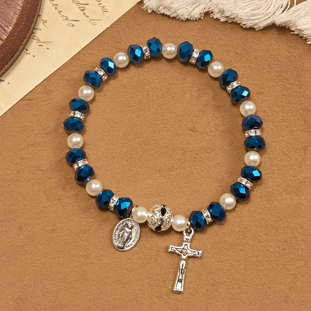 Christianartworkshop Modern Clear Crystal Stretch Braceletwith Crucifix & Miraculous Medal: Contemporary Faith Statement - image 15