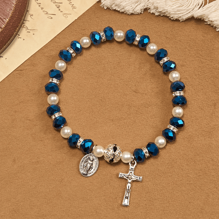 Christianartworkshop Modern Clear Crystal Stretch Braceletwith Crucifix & Miraculous Medal: Contemporary Faith Statement - image 15
