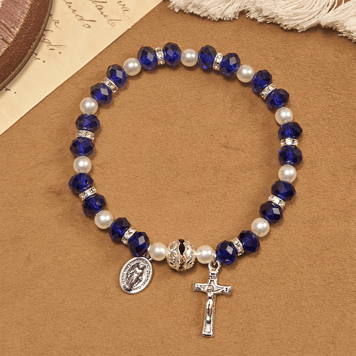 Christianartworkshop Modern Clear Crystal Stretch Braceletwith Crucifix & Miraculous Medal: Contemporary Faith Statement - image 25