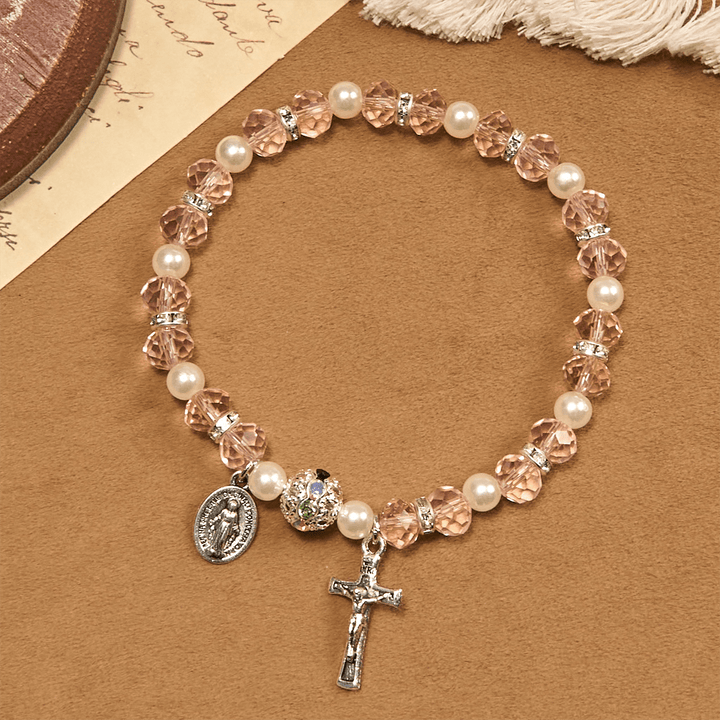 Christianartworkshop Modern Clear Crystal Stretch Braceletwith Crucifix & Miraculous Medal: Contemporary Faith Statement - image 20