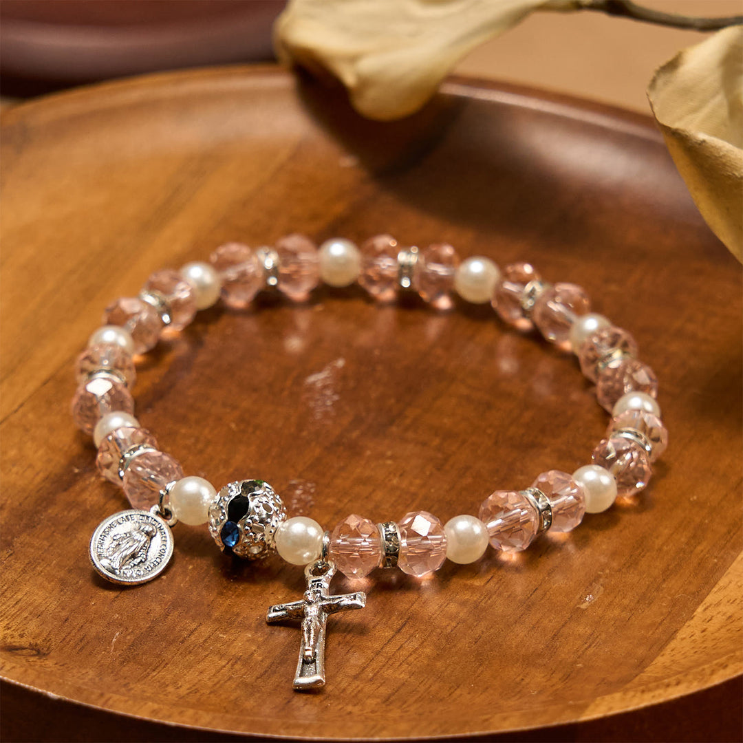 Christianartworkshop Modern Clear Crystal Stretch Braceletwith Crucifix & Miraculous Medal: Contemporary Faith Statement - image 19