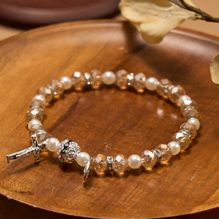 Christianartworkshop Modern Clear Crystal Stretch Braceletwith Crucifix & Miraculous Medal: Contemporary Faith Statement - image 9