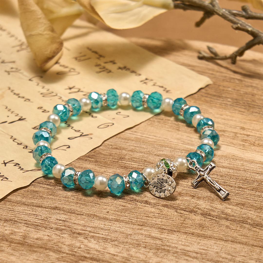 Christianartworkshop Modern Clear Crystal Stretch Braceletwith Crucifix & Miraculous Medal: Contemporary Faith Statement - image 3
