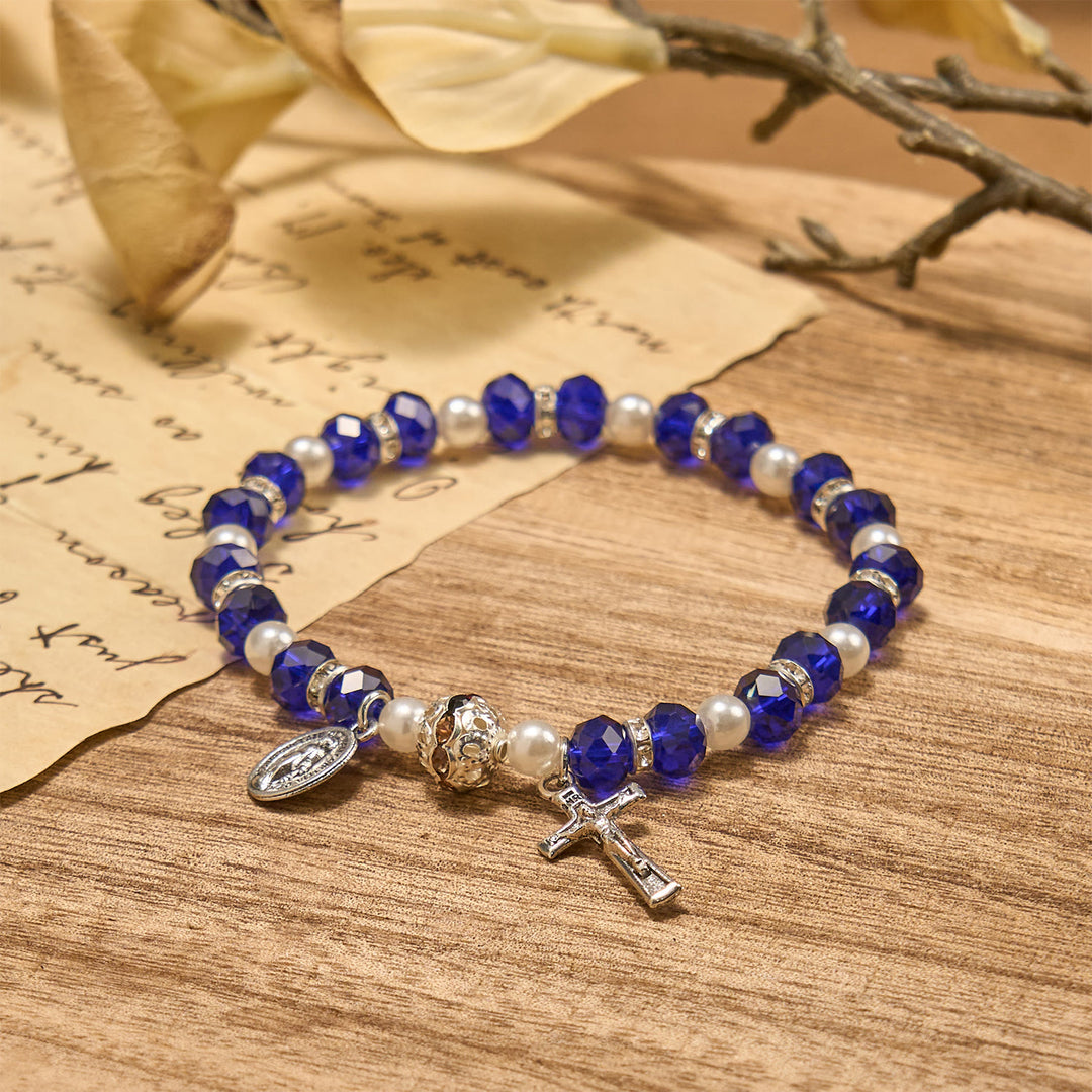 FREE Today: Modern Clear Crystal Stretch Braceletwith Crucifix & Miraculous Medal: Contemporary Faith Statement