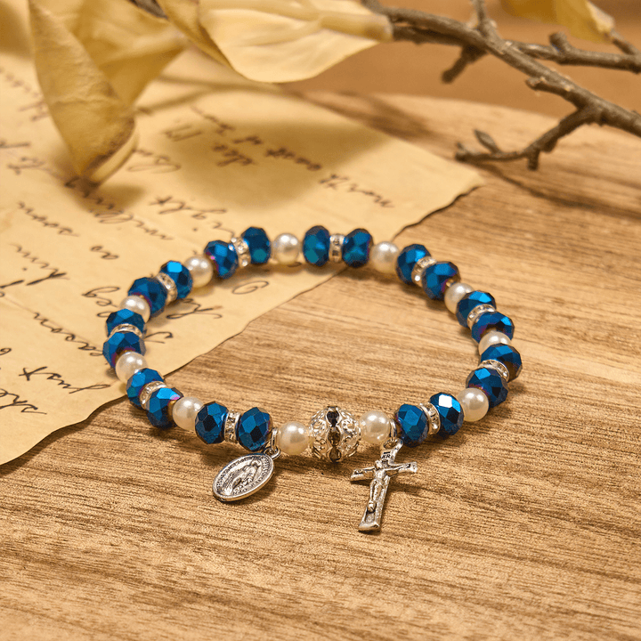 Christianartworkshop Modern Clear Crystal Stretch Braceletwith Crucifix & Miraculous Medal: Contemporary Faith Statement - image 14