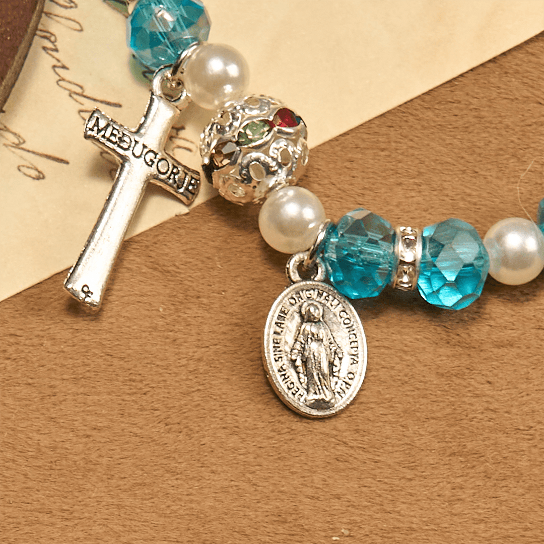 Christianartworkshop Modern Clear Crystal Stretch Braceletwith Crucifix & Miraculous Medal: Contemporary Faith Statement - image 5