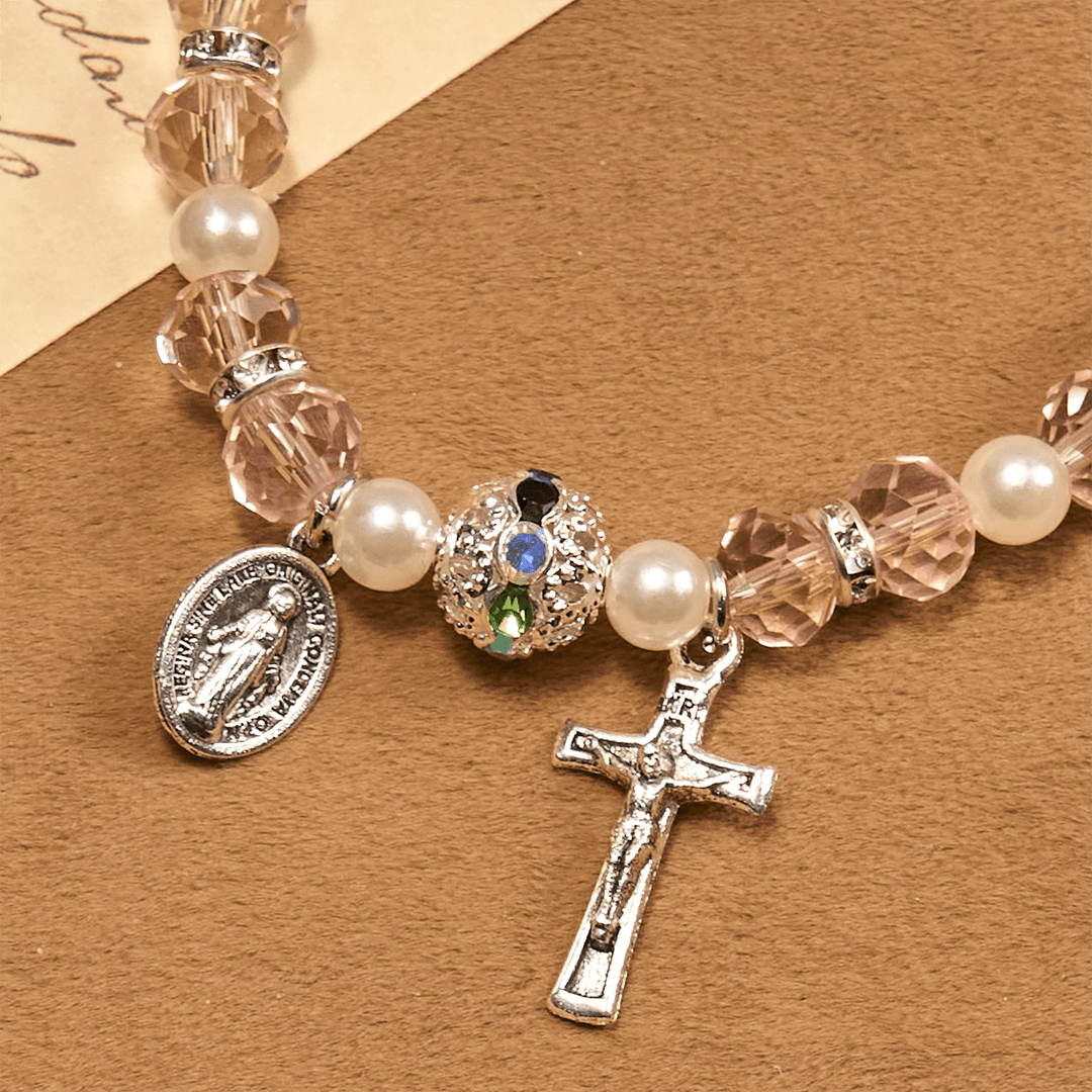 Christianartworkshop Modern Clear Crystal Stretch Braceletwith Crucifix & Miraculous Medal: Contemporary Faith Statement - image 21