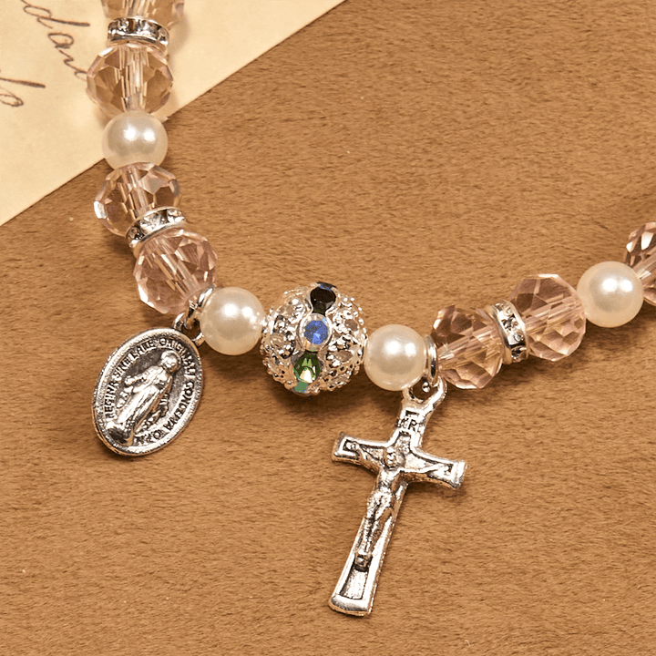 Christianartworkshop Modern Clear Crystal Stretch Braceletwith Crucifix & Miraculous Medal: Contemporary Faith Statement - image 21