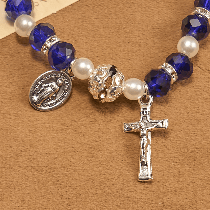 Christianartworkshop Modern Clear Crystal Stretch Braceletwith Crucifix & Miraculous Medal: Contemporary Faith Statement - image 26