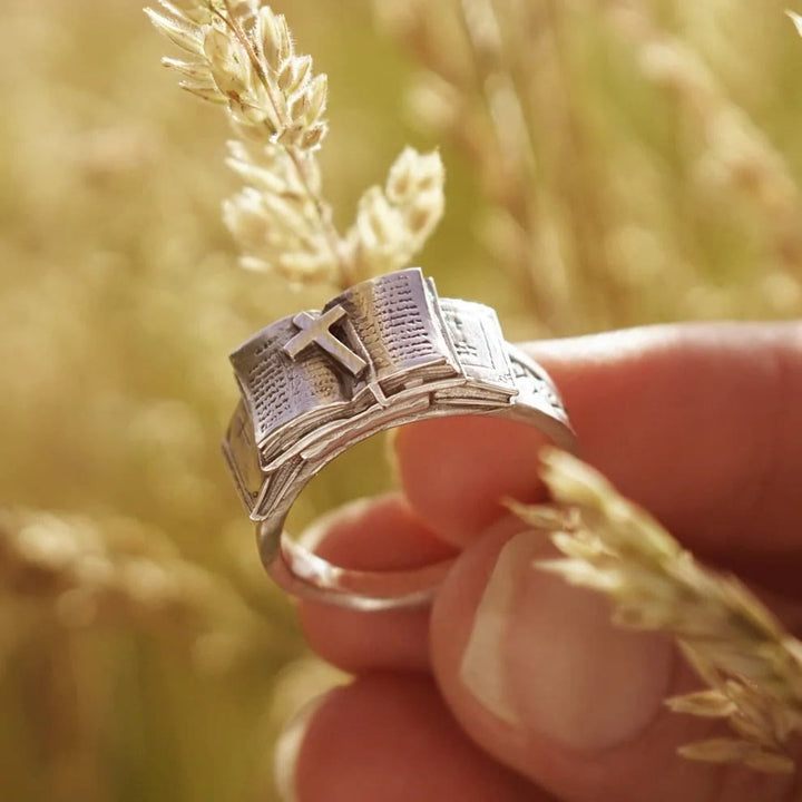 Christianartworkshop 925 Sterling Silver Bible Ring with Cross: A Sacred Companion of Faith - Adjustable - image 1